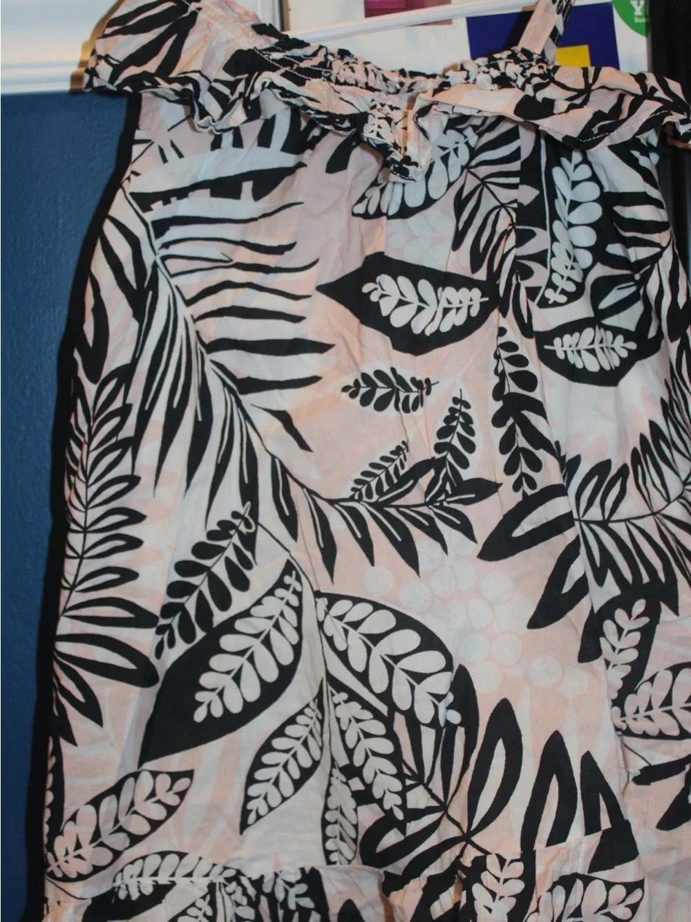 Janie and Jack Kids Small Pink Black Tropical Palm Leaf Ruffle Strap Dress